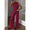 imageBTFBM Summer 2 Piece Lounge Sets For Women Sleeveless Mock Neck Top Wide Leg Pants Spring Vacation Airport Travel OutfitsBurgundy