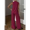 imageBTFBM Summer 2 Piece Lounge Sets For Women Sleeveless Mock Neck Top Wide Leg Pants Spring Vacation Airport Travel OutfitsBurgundy