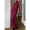 imageBTFBM Summer 2 Piece Lounge Sets For Women Sleeveless Mock Neck Top Wide Leg Pants Spring Vacation Airport Travel OutfitsBurgundy