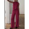 imageBTFBM Summer 2 Piece Lounge Sets For Women Sleeveless Mock Neck Top Wide Leg Pants Spring Vacation Airport Travel OutfitsBurgundy