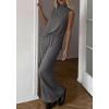 imageBTFBM Summer 2 Piece Lounge Sets For Women Sleeveless Mock Neck Top Wide Leg Pants Spring Vacation Airport Travel OutfitsDark Grey