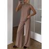 imageBTFBM Summer 2 Piece Lounge Sets For Women Sleeveless Mock Neck Top Wide Leg Pants Spring Vacation Airport Travel OutfitsKhaki