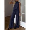 imageBTFBM Summer 2 Piece Lounge Sets For Women Sleeveless Mock Neck Top Wide Leg Pants Spring Vacation Airport Travel OutfitsNavy Blue