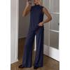 imageBTFBM Summer 2 Piece Lounge Sets For Women Sleeveless Mock Neck Top Wide Leg Pants Spring Vacation Airport Travel OutfitsNavy Blue