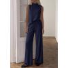 imageBTFBM Summer 2 Piece Lounge Sets For Women Sleeveless Mock Neck Top Wide Leg Pants Spring Vacation Airport Travel OutfitsNavy Blue