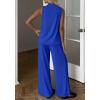 imageBTFBM Summer 2 Piece Lounge Sets For Women Sleeveless Mock Neck Top Wide Leg Pants Spring Vacation Airport Travel OutfitsRoyal Blue