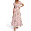 imageBTFBM Summer Dress for Women 2026 Spring Floral Short Sleeve Square Neck Casual Flowy ALine Smocked Tiered Maxi DressesFloral Apricot Red