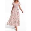 imageBTFBM Summer Dress for Women 2026 Spring Floral Short Sleeve Square Neck Casual Flowy ALine Smocked Tiered Maxi DressesFloral Apricot Red