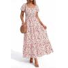 imageBTFBM Summer Dress for Women 2026 Spring Floral Short Sleeve Square Neck Casual Flowy ALine Smocked Tiered Maxi DressesFloral Apricot Red