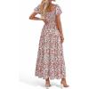 imageBTFBM Summer Dress for Women 2026 Spring Floral Short Sleeve Square Neck Casual Flowy ALine Smocked Tiered Maxi DressesFloral Beige Multicolor