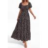 imageBTFBM Summer Dress for Women 2026 Spring Floral Short Sleeve Square Neck Casual Flowy ALine Smocked Tiered Maxi DressesFloral Black Pink