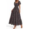 imageBTFBM Summer Dress for Women 2026 Spring Floral Short Sleeve Square Neck Casual Flowy ALine Smocked Tiered Maxi DressesFloral Black Pink