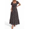 imageBTFBM Summer Dress for Women 2026 Spring Floral Short Sleeve Square Neck Casual Flowy ALine Smocked Tiered Maxi DressesFloral Black Pink
