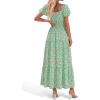 imageBTFBM Summer Dress for Women 2026 Spring Floral Short Sleeve Square Neck Casual Flowy ALine Smocked Tiered Maxi DressesFloral Green
