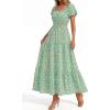 imageBTFBM Summer Dress for Women 2026 Spring Floral Short Sleeve Square Neck Casual Flowy ALine Smocked Tiered Maxi DressesFloral Green
