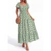 imageBTFBM Summer Dress for Women 2026 Spring Floral Short Sleeve Square Neck Casual Flowy ALine Smocked Tiered Maxi DressesFloral Green White