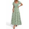 imageBTFBM Summer Dress for Women 2026 Spring Floral Short Sleeve Square Neck Casual Flowy ALine Smocked Tiered Maxi DressesFloral Green White