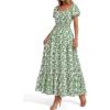 imageBTFBM Summer Dress for Women 2026 Spring Floral Short Sleeve Square Neck Casual Flowy ALine Smocked Tiered Maxi DressesFloral Green White