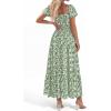 imageBTFBM Summer Dress for Women 2026 Spring Floral Short Sleeve Square Neck Casual Flowy ALine Smocked Tiered Maxi DressesFloral Green White