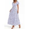 imageBTFBM Summer Dress for Women 2026 Spring Floral Short Sleeve Square Neck Casual Flowy ALine Smocked Tiered Maxi DressesFloral White Blue