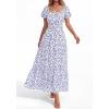 imageBTFBM Summer Dress for Women 2026 Spring Floral Short Sleeve Square Neck Casual Flowy ALine Smocked Tiered Maxi DressesFloral White Blue