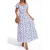 imageBTFBM Summer Dress for Women 2026 Spring Floral Short Sleeve Square Neck Casual Flowy ALine Smocked Tiered Maxi DressesFloral White Blue