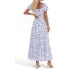 imageBTFBM Summer Dress for Women 2026 Spring Floral Short Sleeve Square Neck Casual Flowy ALine Smocked Tiered Maxi DressesFloral White Blue