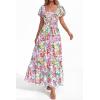 imageBTFBM Summer Dress for Women 2026 Spring Floral Short Sleeve Square Neck Casual Flowy ALine Smocked Tiered Maxi DressesFloral White Multicolor