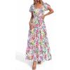 imageBTFBM Summer Dress for Women 2026 Spring Floral Short Sleeve Square Neck Casual Flowy ALine Smocked Tiered Maxi DressesFloral White Multicolor
