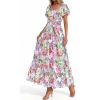 imageBTFBM Summer Dress for Women 2026 Spring Floral Short Sleeve Square Neck Casual Flowy ALine Smocked Tiered Maxi DressesFloral White Multicolor