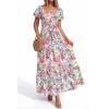 imageBTFBM Summer Dress for Women 2026 Spring Floral Short Sleeve Square Neck Casual Flowy ALine Smocked Tiered Maxi DressesFloral White Multicolor