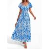 imageBTFBM Summer Dress for Women 2026 Spring Floral Short Sleeve Square Neck Casual Flowy ALine Smocked Tiered Maxi DressesLeaf Blue