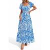 imageBTFBM Summer Dress for Women 2026 Spring Floral Short Sleeve Square Neck Casual Flowy ALine Smocked Tiered Maxi DressesLeaf Blue