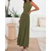 imageBTFBM Summer Maxi Dresses for Women 2026 Spring Sleeveless Casual Ruched High Waisted Long Sundress Flowy Beach DressArmy Green