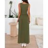 imageBTFBM Summer Maxi Dresses for Women 2026 Spring Sleeveless Casual Ruched High Waisted Long Sundress Flowy Beach DressArmy Green