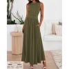 imageBTFBM Summer Maxi Dresses for Women 2026 Spring Sleeveless Casual Ruched High Waisted Long Sundress Flowy Beach DressArmy Green