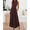 imageBTFBM Summer Maxi Dresses for Women 2026 Spring Sleeveless Casual Ruched High Waisted Long Sundress Flowy Beach DressCoffee