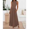 imageBTFBM Summer Maxi Dresses for Women 2026 Spring Sleeveless Casual Ruched High Waisted Long Sundress Flowy Beach DressKhaki