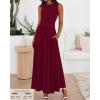 imageBTFBM Summer Maxi Dresses for Women 2026 Spring Sleeveless Casual Ruched High Waisted Long Sundress Flowy Beach DressWine Red