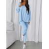 imageBTFBM Two Piece Sets for Women 2026 Casual Lounge Set Matching Oversized Shirts Leggings Workout Airport Travel OutfitsLight Blue