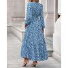 imageBTFBM Women Boho Maxi Dress Fall Fashion 2025 Floral Long Sleeve V Neck Button Pockets Flowy Vacation Wedding DressesBlue