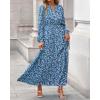 imageBTFBM Women Boho Maxi Dress Fall Fashion 2025 Floral Long Sleeve V Neck Button Pockets Flowy Vacation Wedding DressesBlue