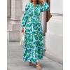 imageBTFBM Women Boho Maxi Dress Fall Fashion 2025 Floral Long Sleeve V Neck Button Pockets Flowy Vacation Wedding DressesFloral Green