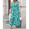 imageBTFBM Women Boho Maxi Dress Fall Fashion 2025 Floral Long Sleeve V Neck Button Pockets Flowy Vacation Wedding DressesFloral Green