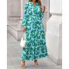 imageBTFBM Women Boho Maxi Dress Fall Fashion 2025 Floral Long Sleeve V Neck Button Pockets Flowy Vacation Wedding DressesFloral Green
