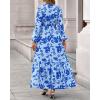 imageBTFBM Women Boho Maxi Dress Fall Fashion 2025 Floral Long Sleeve V Neck Button Pockets Flowy Vacation Wedding DressesFloral Light Blue Blue