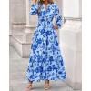 imageBTFBM Women Boho Maxi Dress Fall Fashion 2025 Floral Long Sleeve V Neck Button Pockets Flowy Vacation Wedding DressesFloral Light Blue Blue