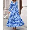 imageBTFBM Women Boho Maxi Dress Fall Fashion 2025 Floral Long Sleeve V Neck Button Pockets Flowy Vacation Wedding DressesFloral Light Blue Blue