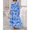imageBTFBM Women Boho Maxi Dress Fall Fashion 2025 Floral Long Sleeve V Neck Button Pockets Flowy Vacation Wedding DressesFloral Light Blue Blue