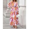 imageBTFBM Women Boho Maxi Dress Fall Fashion 2025 Floral Long Sleeve V Neck Button Pockets Flowy Vacation Wedding DressesFloral Multicolored